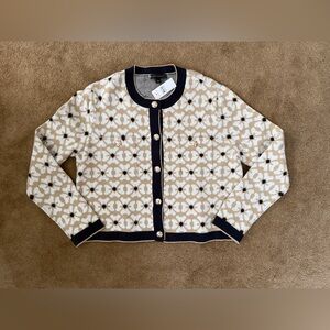 Ann Taylor Beige & Black Patterned Lady Jacket Cardigan W/ gold buttons NWT sz L